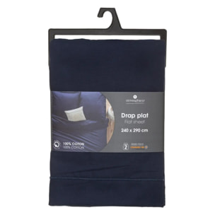 Drap en coton - bleu encre 240x290 cm