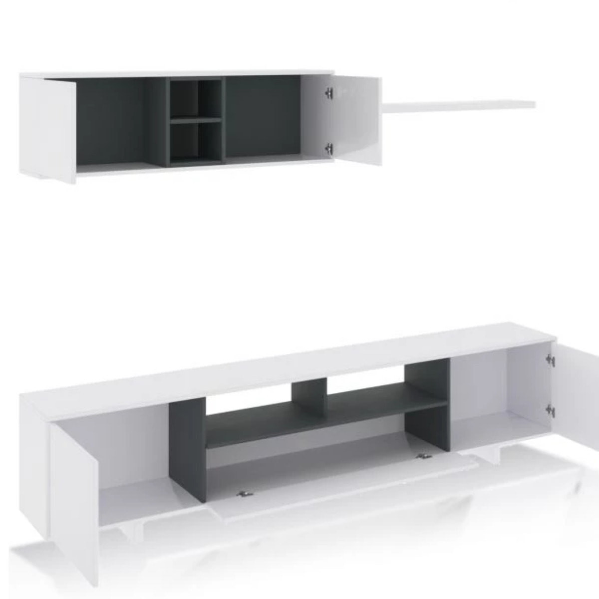 Pack salón con mesa de comedor Kenzo Plus VB Blanco Brillo - Gris Antracita