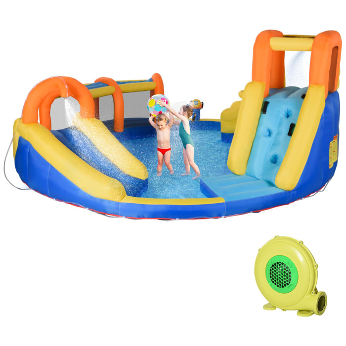 Castillo Hinchable Grande con Tobogán Castillo de Rebote para Niños de 3-8 Años con Cesta de Baloncesto Piscina Inflador de 750W y Bolsa de Transporte 435x435x200 cm Multicolor