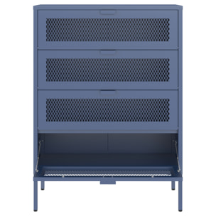 Meuble à chaussures 4 portes en métal bleu gris EMMA