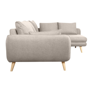 Canapé d'angle droit scandinave 5 places en tissu beige et bois clair CREEP