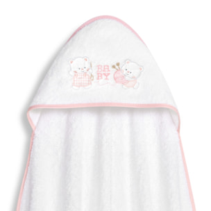 Capa Baño 1X1 Mod Ositos Baby Juguetones + Gorro Bco/Rosa