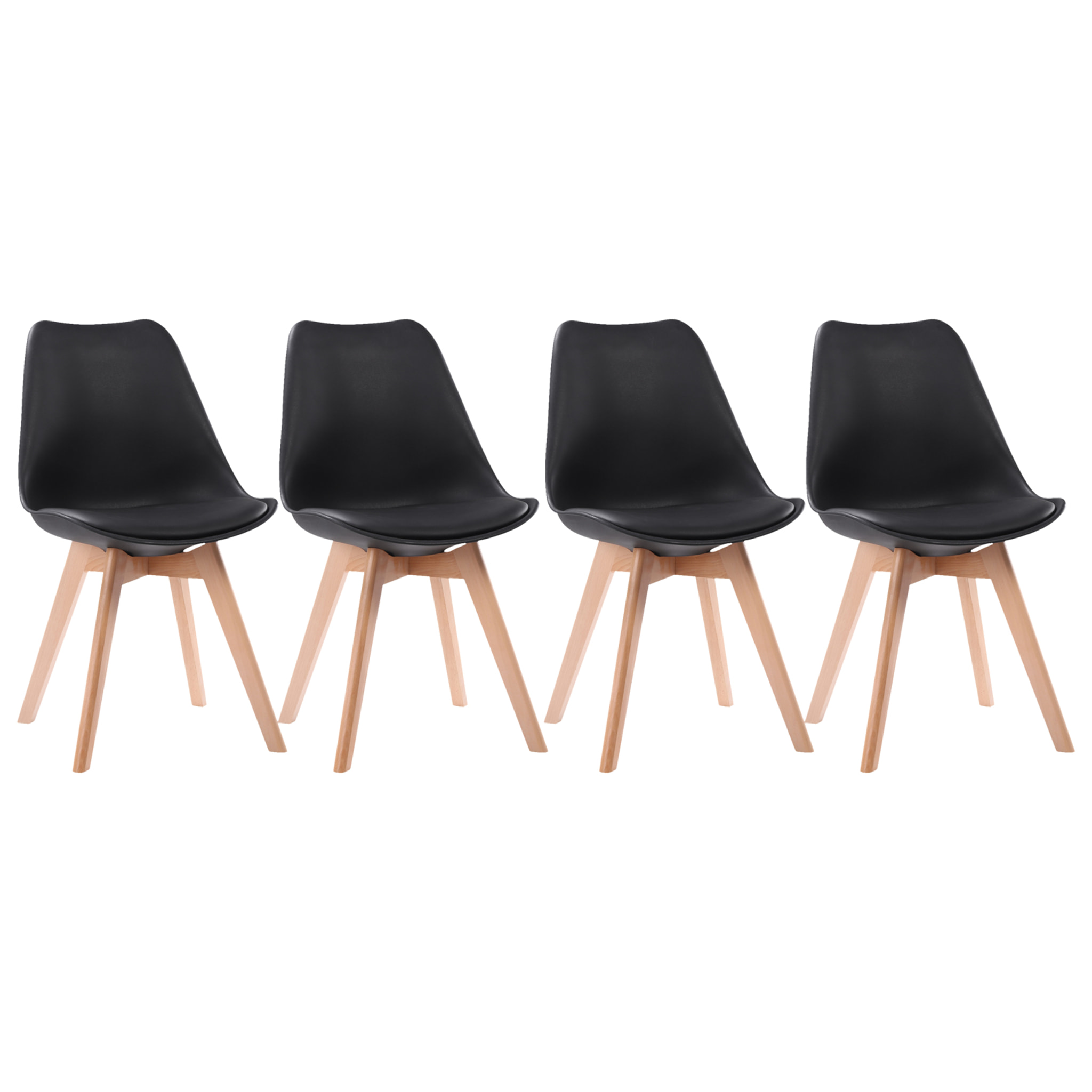Lot de 4 chaises scandinaves NORA noires avec coussin
