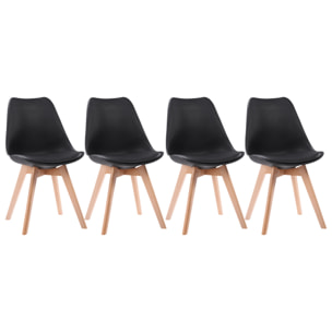 Lot de 4 chaises scandinaves NORA noires avec coussin