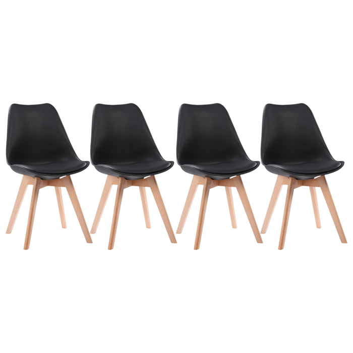 Lot de 4 chaises scandinaves NORA noires avec coussin