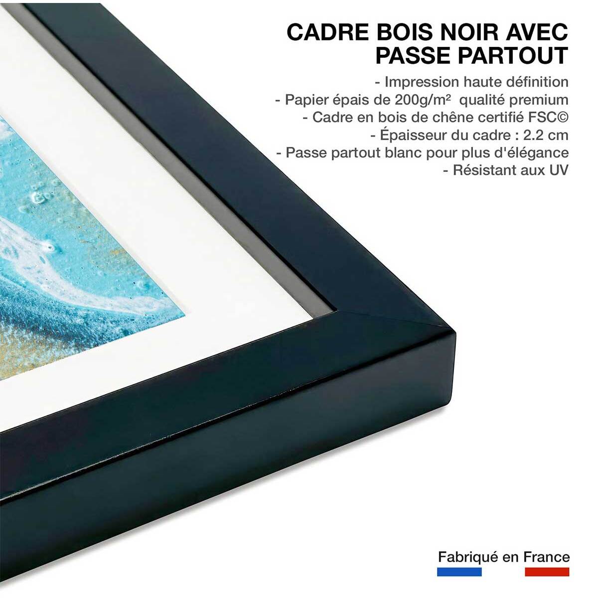 Affiche abstraite blue paint bubble Affiche + cadre en bois - Noir