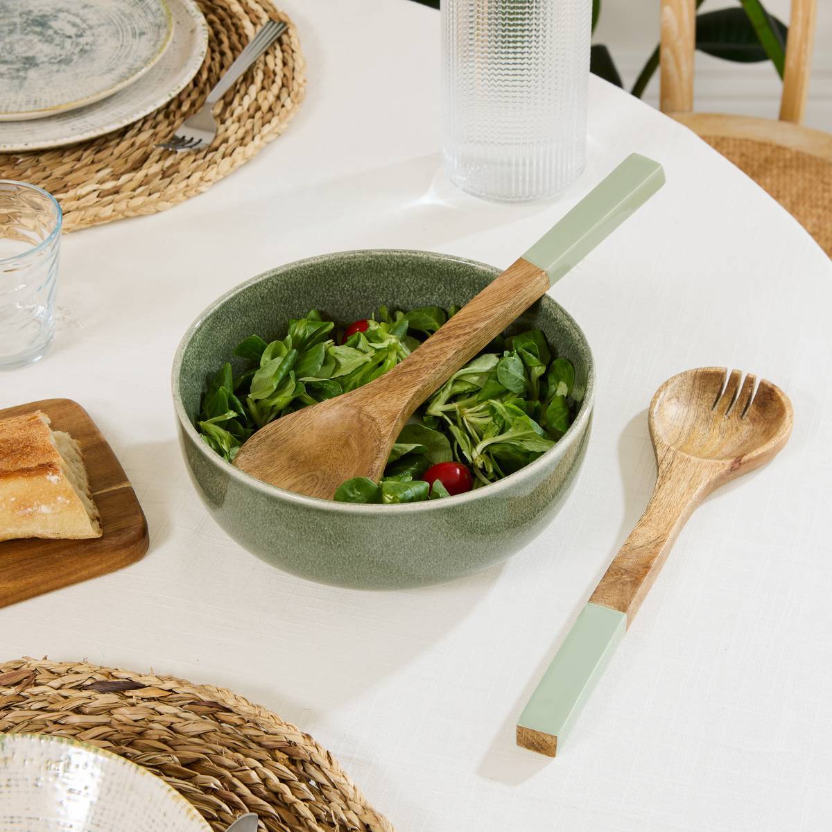 Couverts à salade Inaya vert et manguier