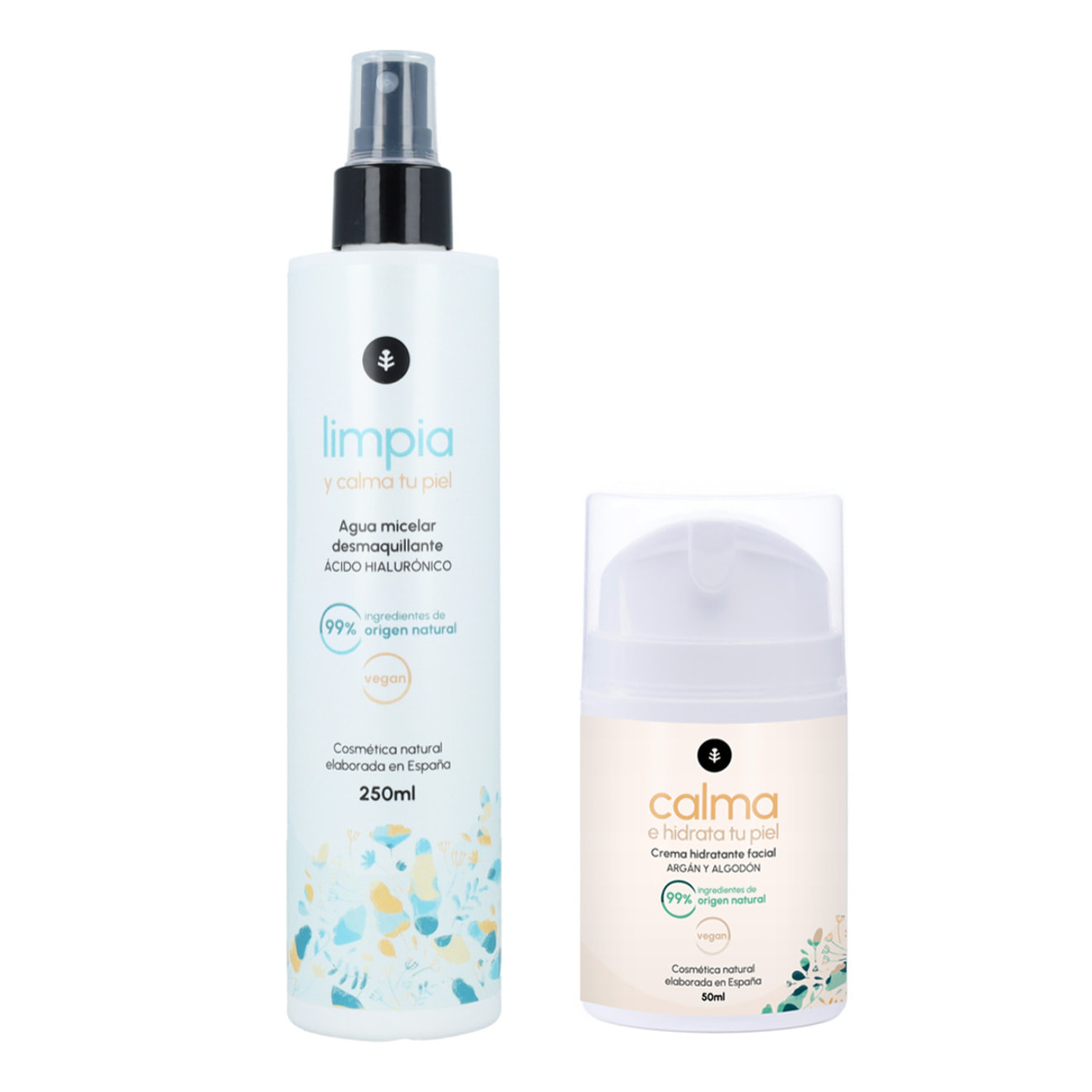 PLANETA HUERTO | Pack Hidratante Facial + Agua Micelar - Con Ácido Hialurónico, Argán y Algodón | Hidratación y Limpieza Profunda