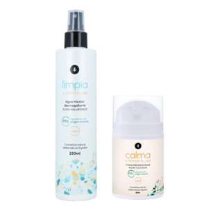 PLANETA HUERTO | Pack Hidratante Facial + Agua Micelar - Con Ácido Hialurónico, Argán y Algodón | Hidratación y Limpieza Profunda