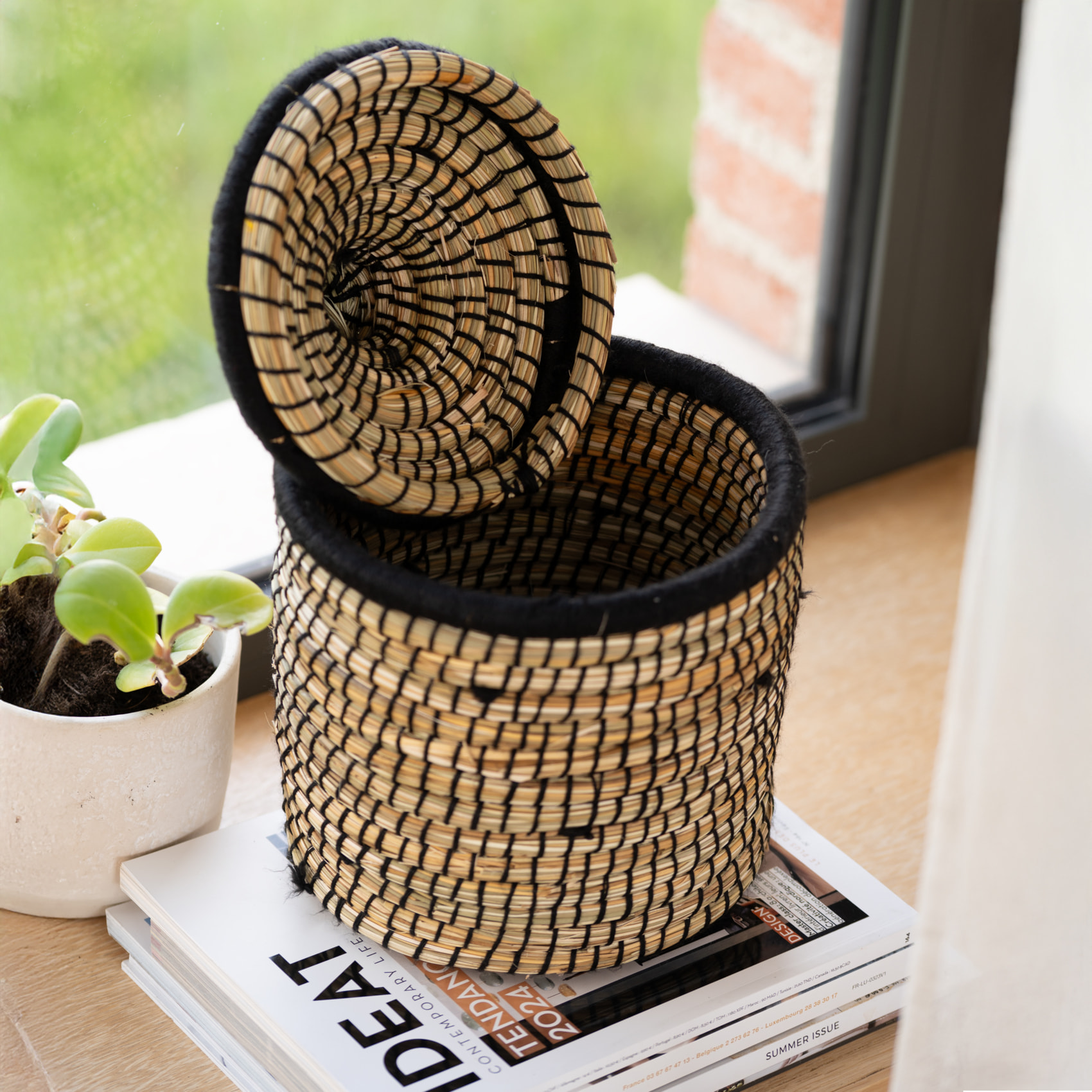 Panier avec couvercle laine - Noir