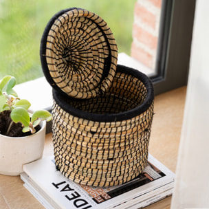 Panier avec couvercle laine - Noir