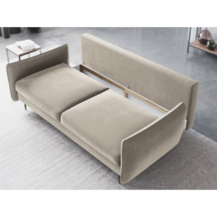 Canapé convertible avec coffre de rangement "Vermont" 3 places en velours beige clair
