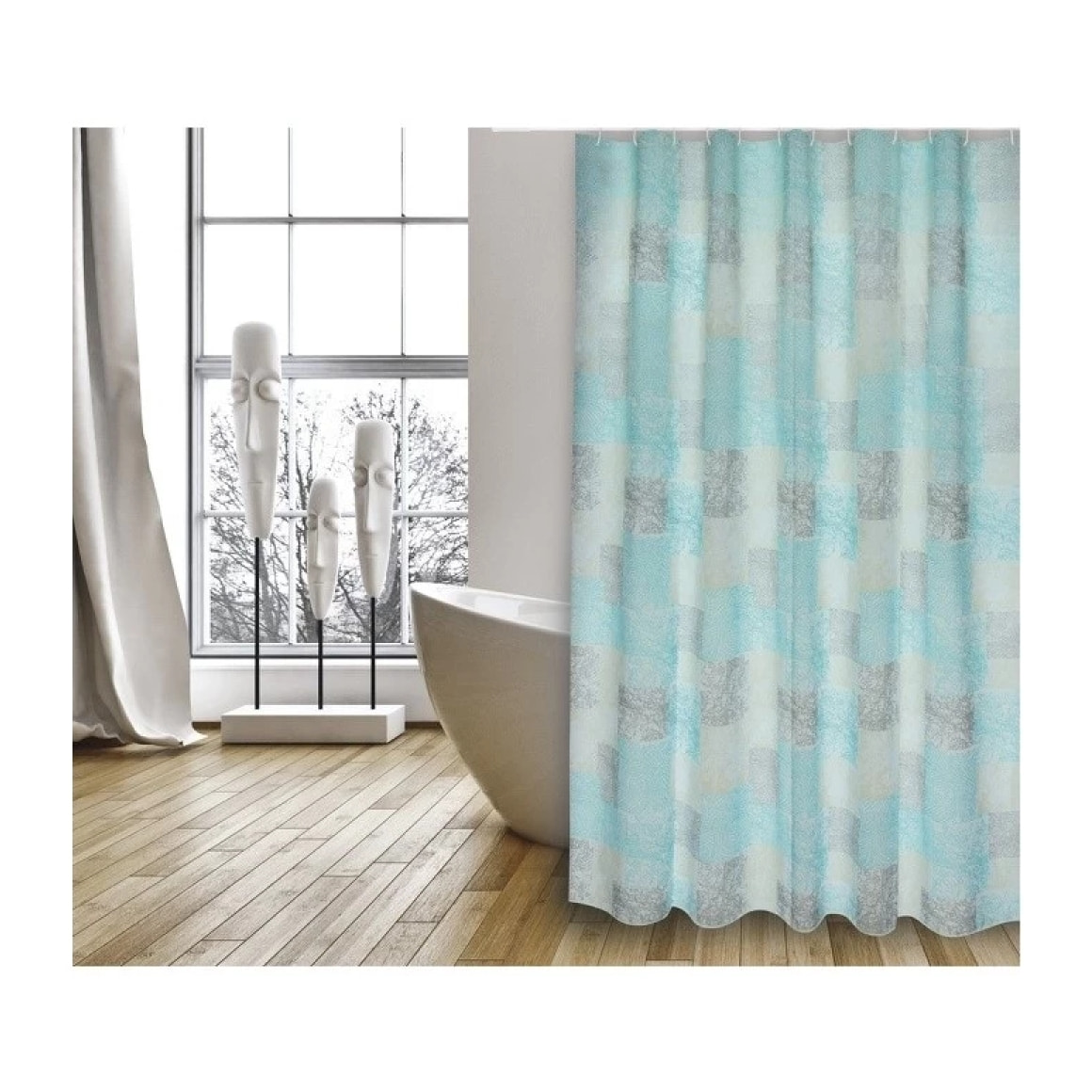 Rideau de douche Polyester HUELLAS 180x200cm QUALITE PREMIUM Bleu Turquoise - Anneaux inclus MSV