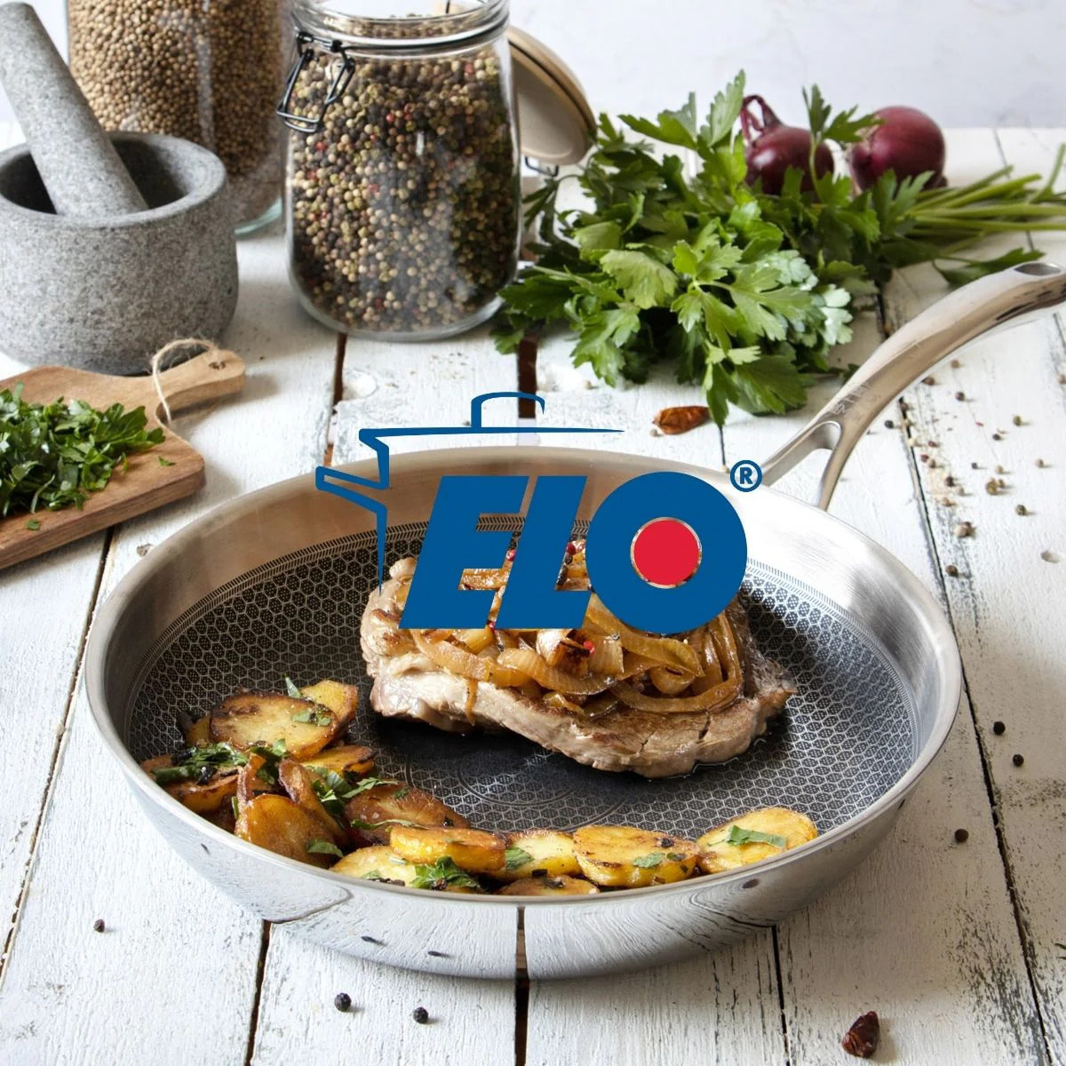 Poêle wok 30 cm en inox 18/10 Elo Relief Evolution