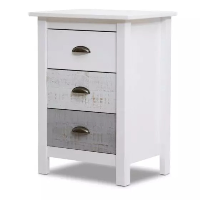 Mesita de noche Ocean 3 cajones Blanco - Vintage Colors