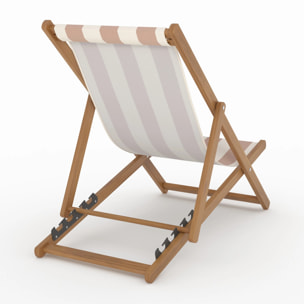 Lot de 2 chiliennes de jardin en acacia et tissu rayé écru et taupe - Bohol