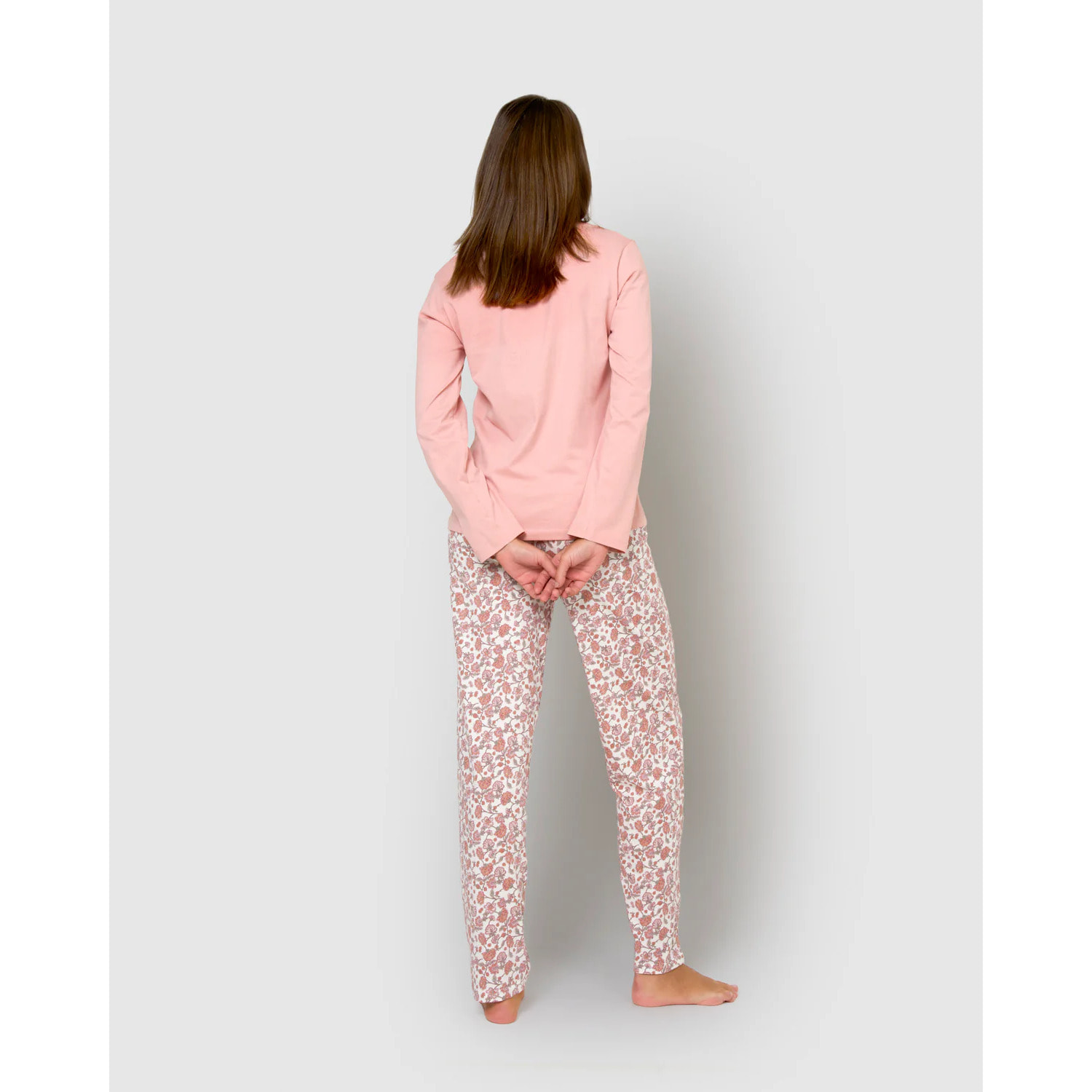 Pigiama lungo in cotone rosa pallido meghan con scollo a v