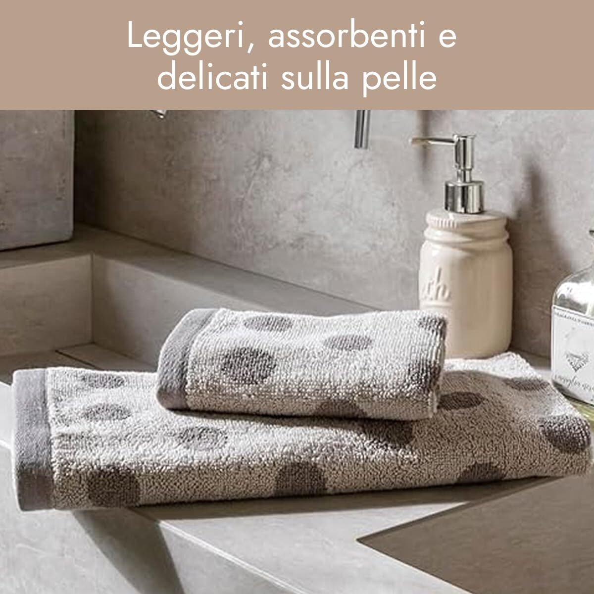 INTRECCI HOME Set Bagno Asciugamani Viso+Ospite, in Puro Cotone 450, Morbidezza Extra, Lavorazione Jacquard, Design a Pois, Elegante e Confortevole