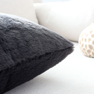 Coussin décoratif imitation fourrure toucher ultra doux - Gris anthracite
