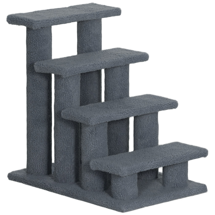 Escalier pour chat - escalier pour chien - 4 marches - revêtement flanelle grande douceur haute densité - structure panneaux particules - gris