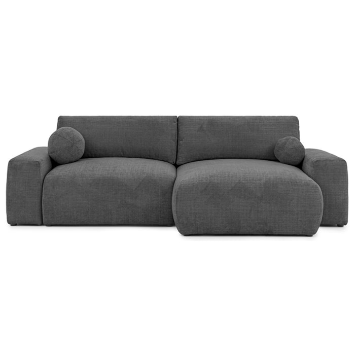 Constance - Canapé d'angle réversible 4 places convertible avec coffre en velours texturé - Gris