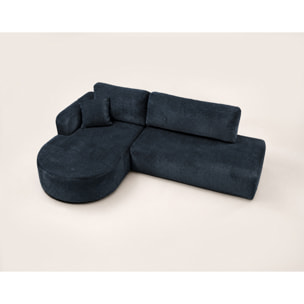 Miro - Canapé d'angle gauche 4 places convertible avec coffre en velours texturé - Bleu