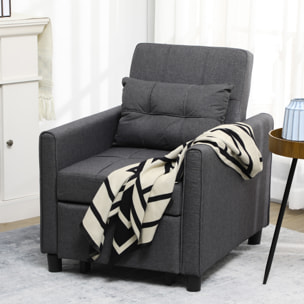 Fauteuil convertible 3 en 1 chaise longue lit dossier inclinable 3 positions coussin gris