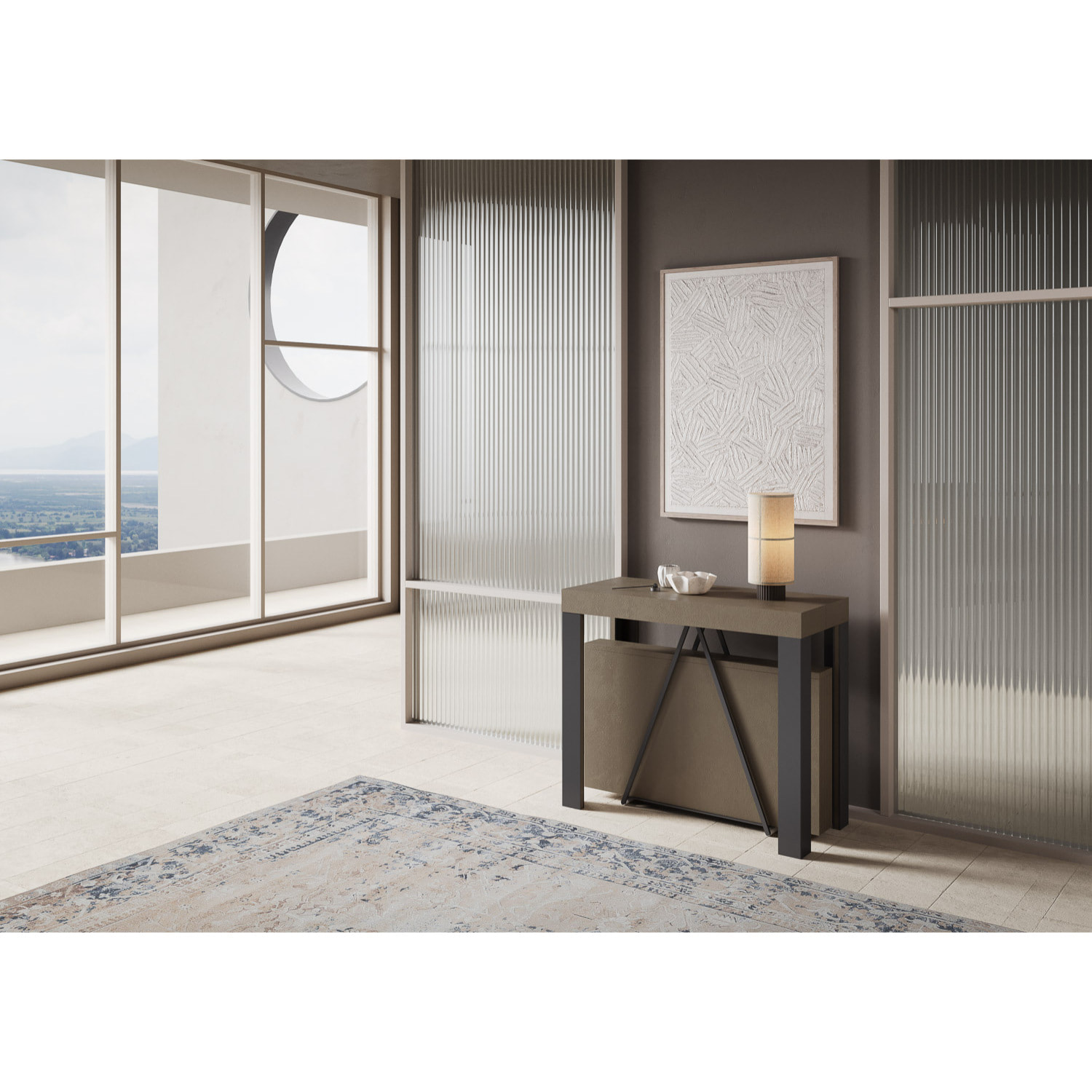 Console extensible 90x40/300 cm Tarax taupe cadre anthracite