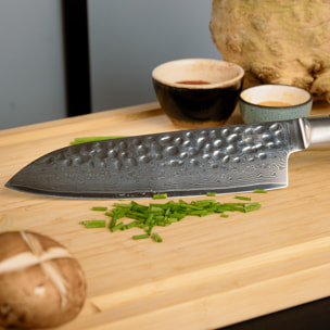 Couteau Santoku | Lame 180 mm | Acier Inoxydable Japonais Damas