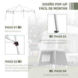 Carpa Plegable con 2 Paredes Laterales 2,89x2,89 m Cenador Pabellón de Jardín con Altura Ajustable y Bolsa de Transporte Protección UV50+ para Exterior Patio Blanco