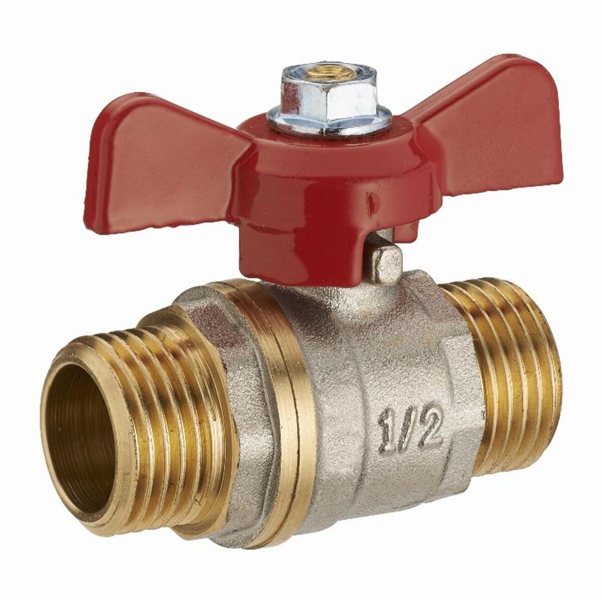 Vanne à sphère 1/4 tour double mâle manette papillon M1/2' (15x21) NOYON & THIEBAULT - 1209-I15L1