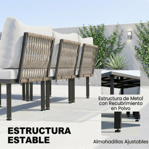 Conjunto de Muebles Jardín Exterior de 6 Piezas Sofá Exterior Seccional Forma de L con Sofá de 2 Plazas Módulo de Esquina 2 Sillones Reposapiés Mesa con Tapa de Vidrio y Cojines Gris Claro