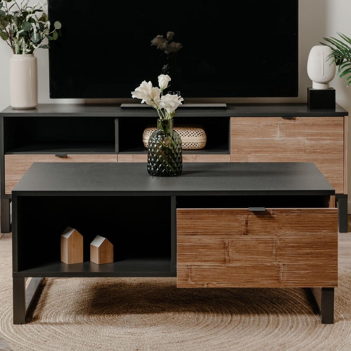 Table basse 1 tiroir effet chêne - PALMA