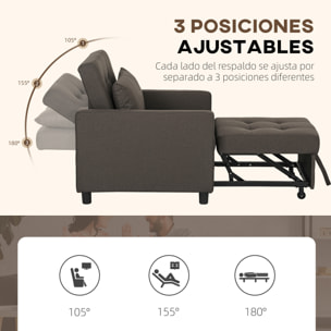 Sofá Cama de 1 Plaza 3 en 1, Sillón Cama Tapizado en Lino, con Respaldo Ajustable de 3 Niveles, Almohada Acolchada, para Oficina, Dormitorio, Salón, 69x82,5x84 cm, Marrón Oscuro