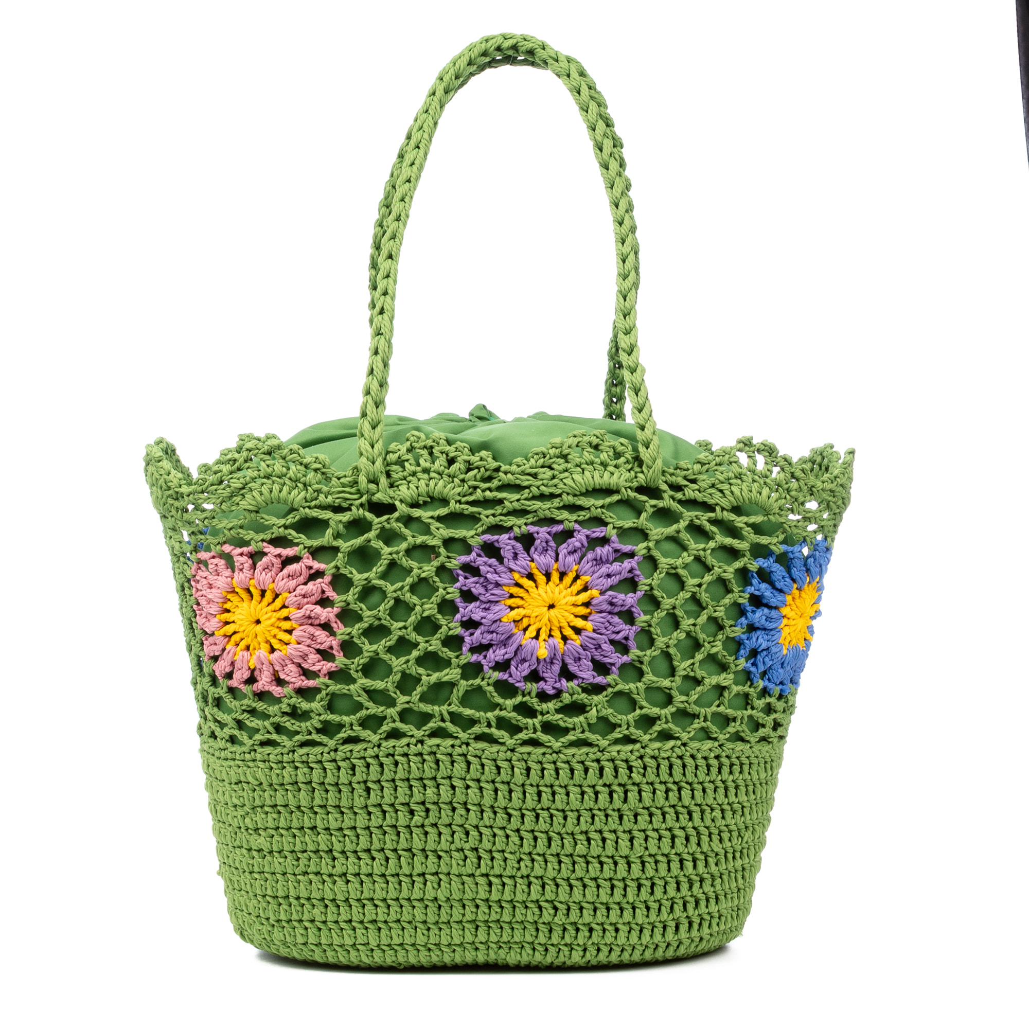 Villaga bolso de hombro mujer. Fabricado en algodón, con flores decorativas.