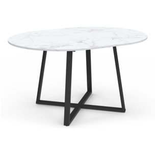 Table repas Sana plateau extensible 110-150cm rond effet marbre et pieds noirs