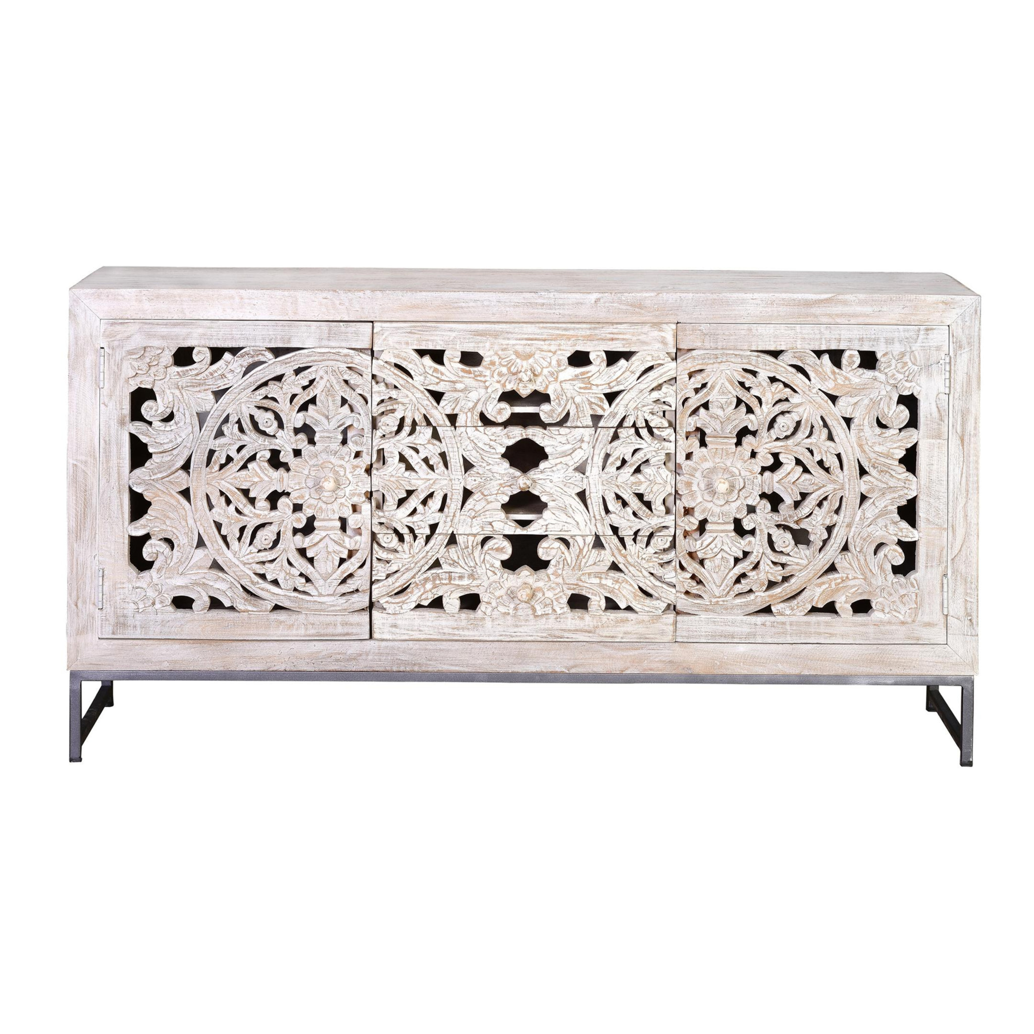 Aparador de Madera de Mango Estilo Étnico Boho Tallado