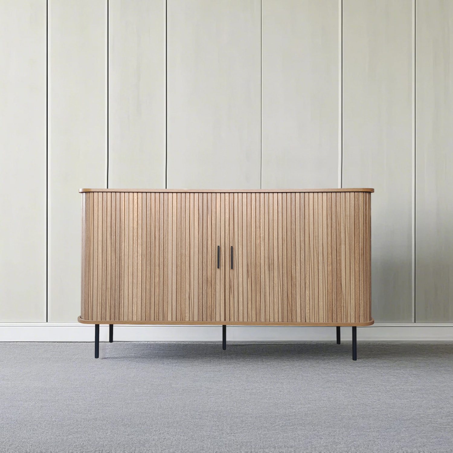 Buffet en bois cannelé à portes coulissantes 140cm AMINA