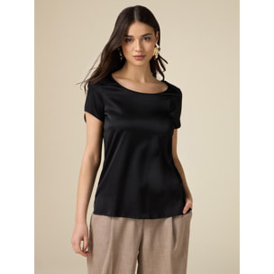 Oltre - Blusa maniche corte in raso - Nero