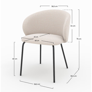 Lot de 2 chaises en tissu beige et pieds en métal noir - Victoria