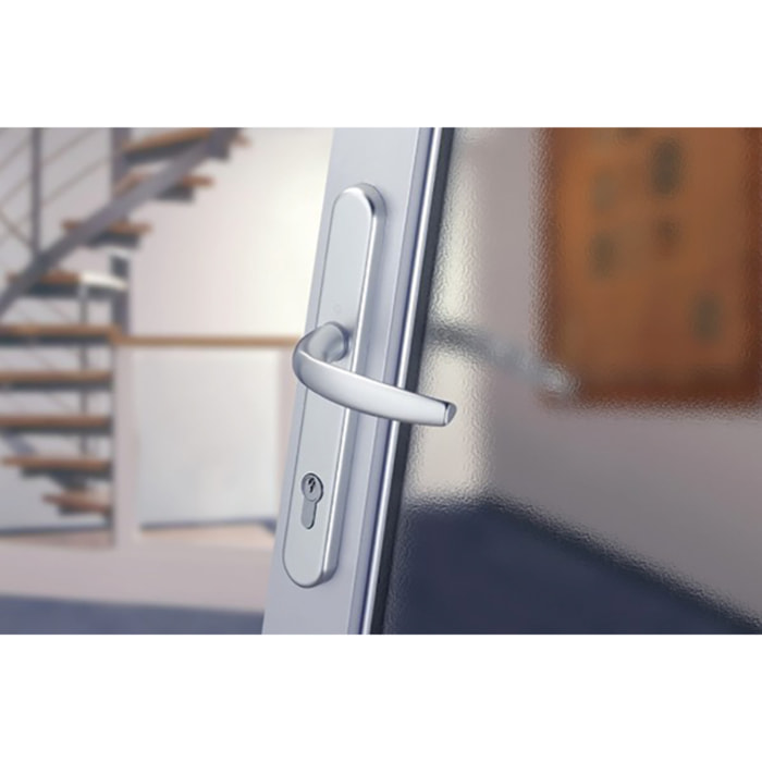 Ensemble de porte plaque large Atlanta HOPPE 1530/300M aspect inox F9 - 195mm - Clé i - entr.7/70 C7 ép.78/87mm - 3609170