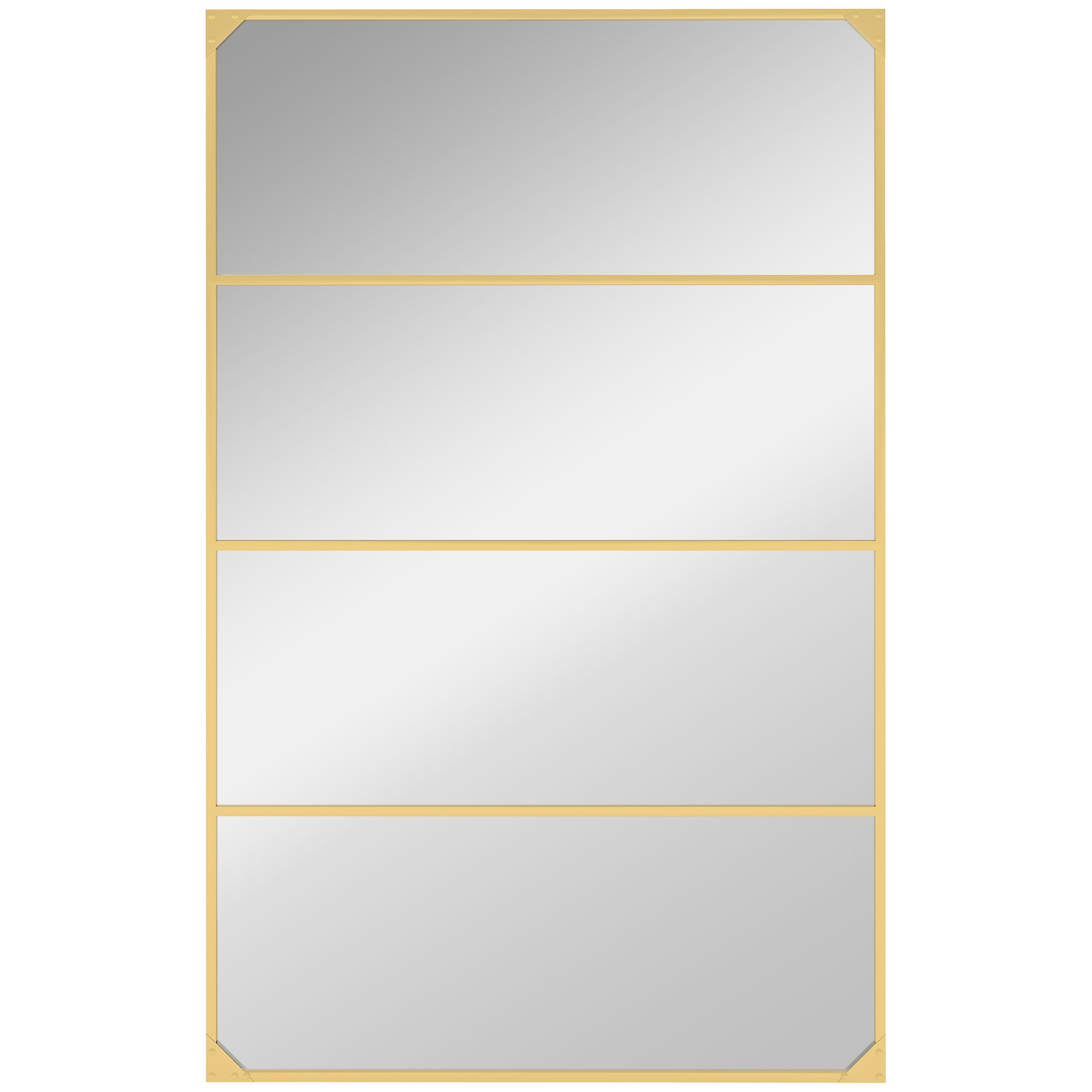 Miroir mural verrière rectangulaire style industriel - horizontal ou vertical - 4 crochets - métal doré