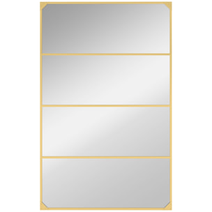 Miroir mural verrière rectangulaire style industriel - horizontal ou vertical - 4 crochets - métal doré