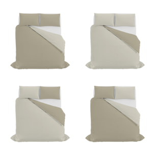 PARURE COPRIPIUMINO NATURAL COLOR, 100% Cotone, Made in Italy - TORTORA/PANNA