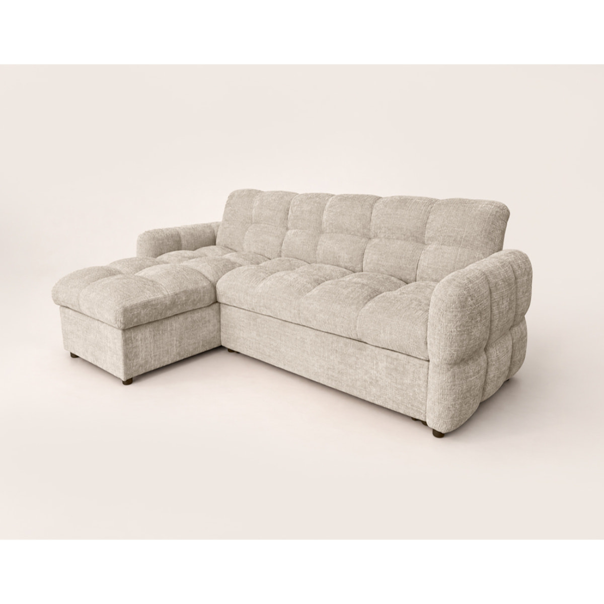 Octave - Canapé d'angle réversible 4 places convertible avec coffre en velours texturé - Beige