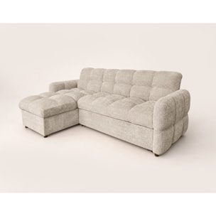 Octave - Canapé d'angle réversible 4 places convertible avec coffre en velours texturé - Beige