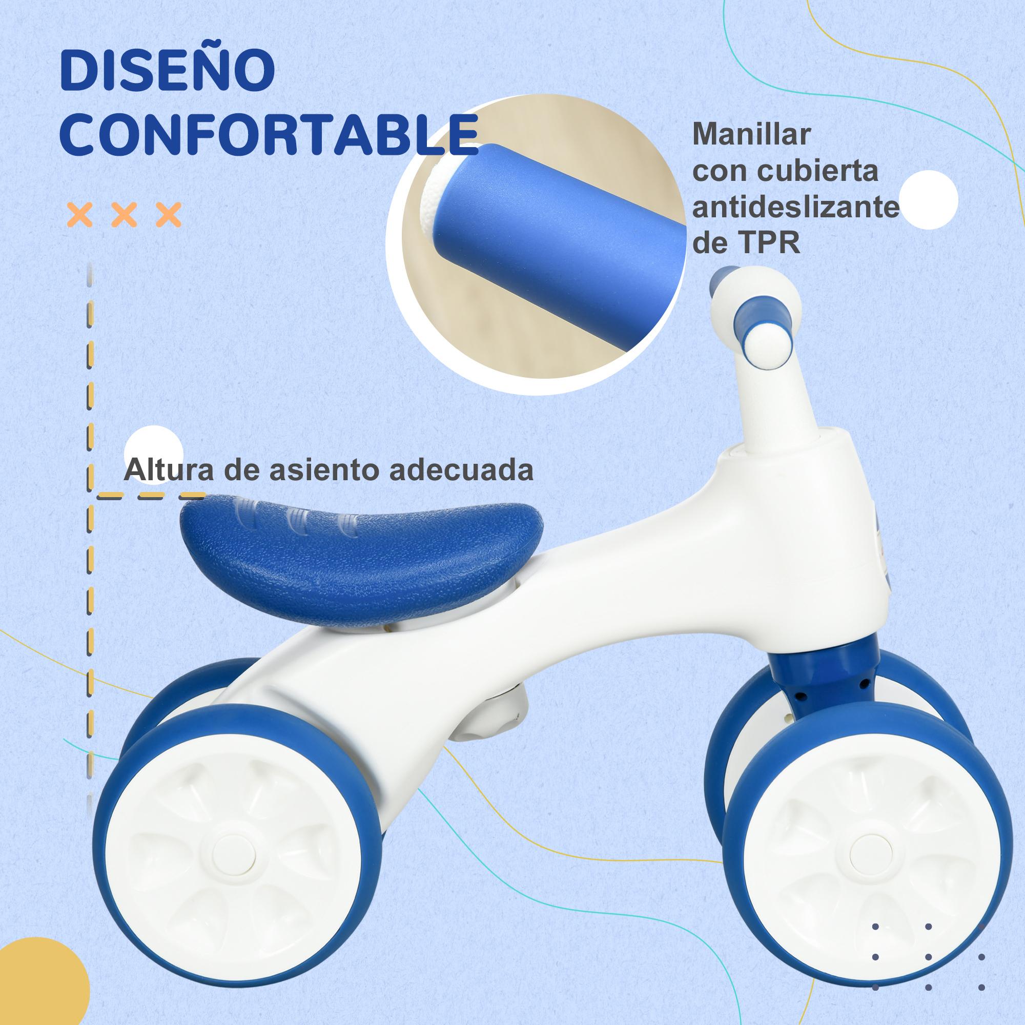 Bicicleta sin Pedales para Niños de 18-36 Meses Carga 30 kg Bicicleta de Equilibrio con Manillar Antideslizante y 4 Ruedas de Ø17 cm Regalo para Niños y Niñas 56x30x42 cm Azul