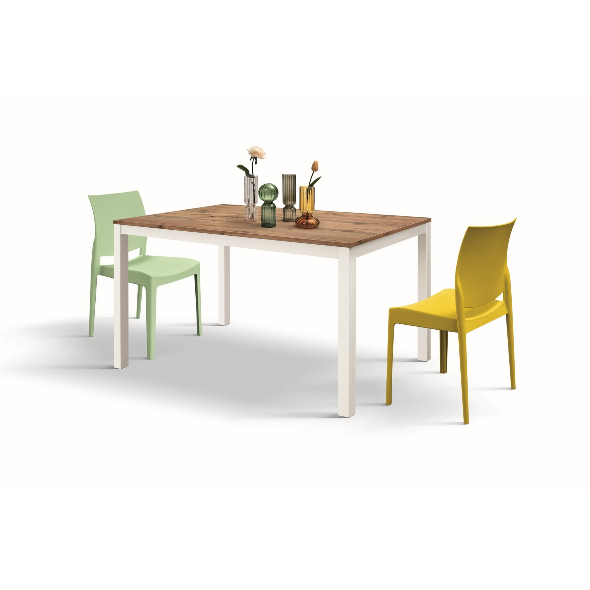 Tavolo TROPEA in legno, finitura rovere rustico e base in metallo verniciato bianco, allungabile 120x80 cm - 170x80 cm