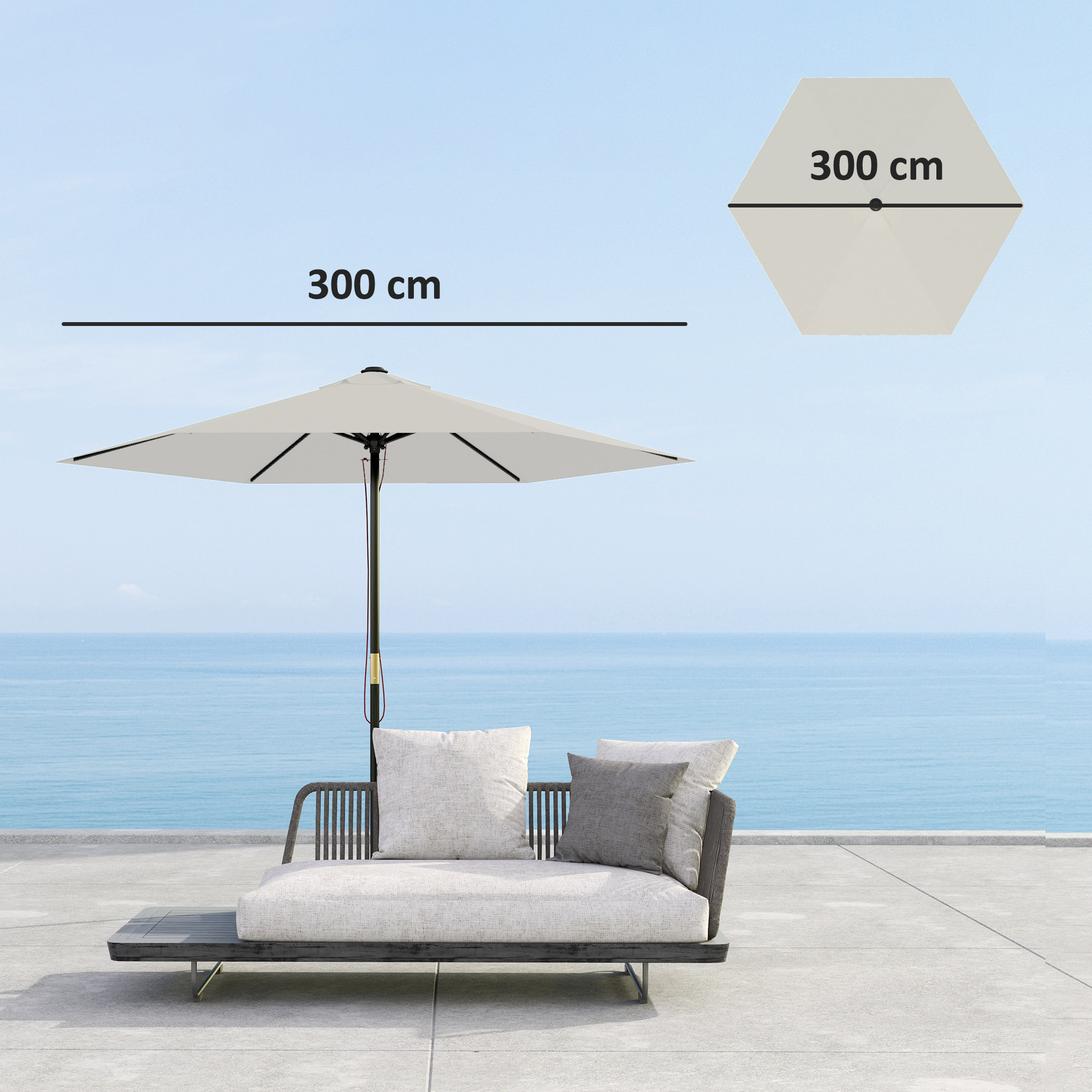 Toldo de Recambio de Sombrilla de 3 m Toldo de Repuesto para Sombrilla de Patio con Ventilación Superior Protección UV 30+ Cubierta de Repuesto para Parasol de Poliéster para Exteriores Crema