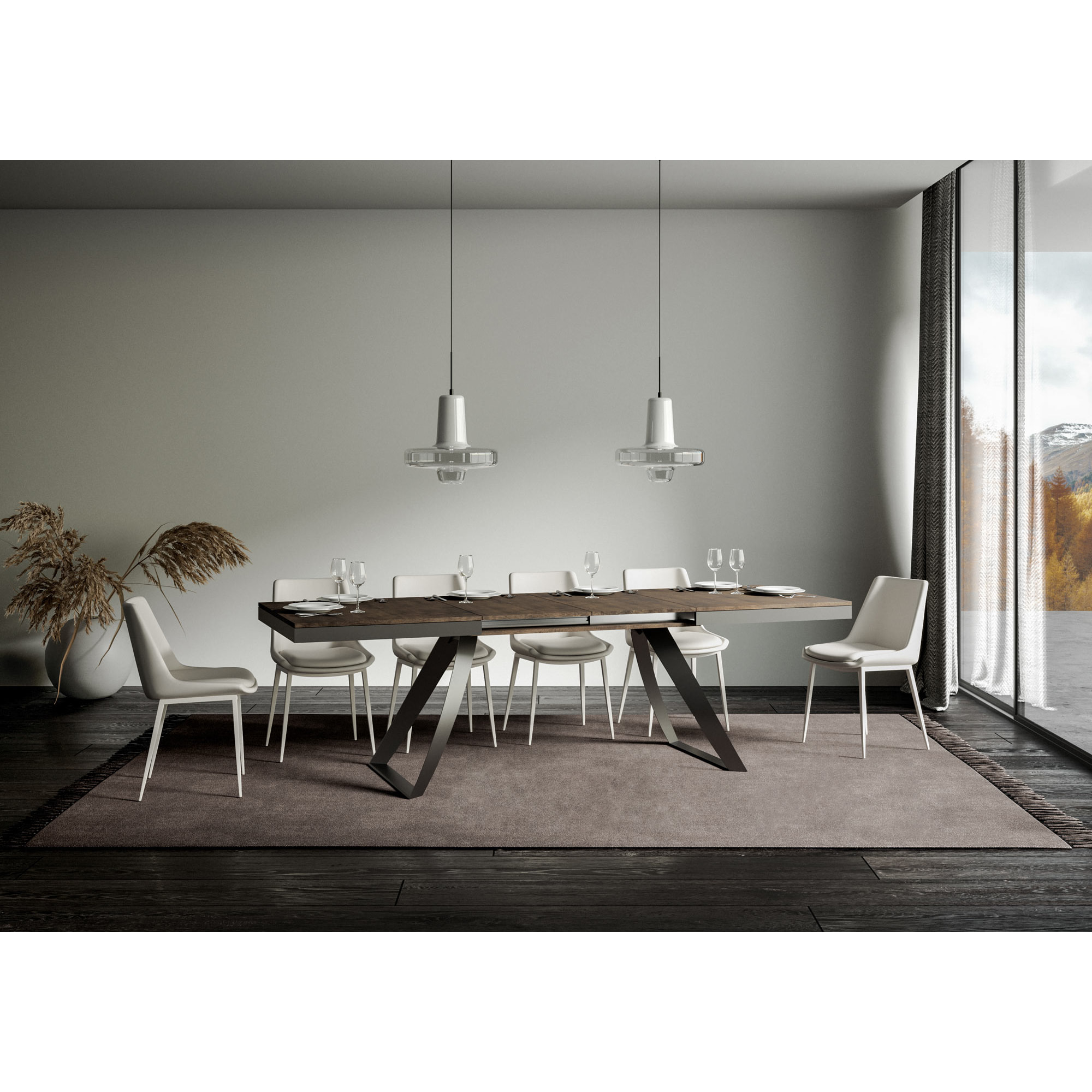 Table extensible 90x160/264 cm Proxy Evolution Noyer cadre Anthracite